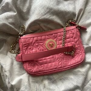 Versace Pink and Gold Crossbody Bag with Chain Strap